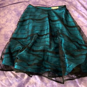 Vintage Adrianna Papell Teal and Black A-Line Skirt